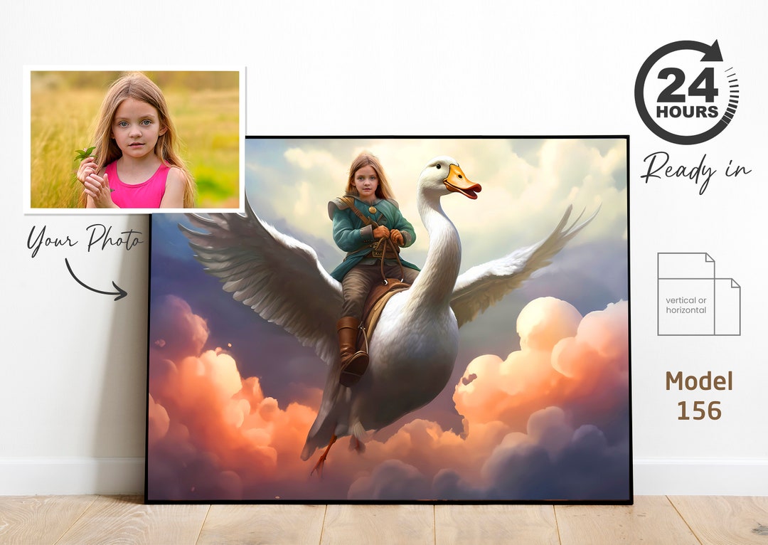 Personalized Goose Rider Portrait: Custom Watercolor Art (digital File ...