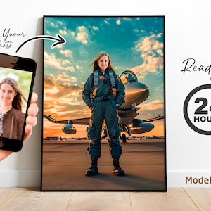Personalized Fighter Pilot Portrait - F35 Jet Pilot Art for Aviation Lovers. Fighter Pilot Portrait Art - Customizable Aviation Room Decor