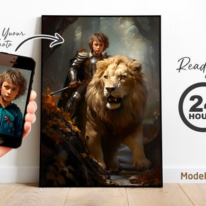 Personalized Lion Knight Portrait: Custom Warrior Gift (Digital Download)