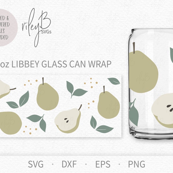 Pear Pattern 16oz Libbey Glass Can Wrap SVG - Pear Wrap - 16oz Glass Can Wrap Template SVG - Pear Wrap - Seamless Pear Wrap Pattern