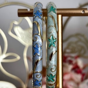 Set of 2 Vintage Floral Cloisonne Bangles, Gold Plated Enamel Work Bracelet
