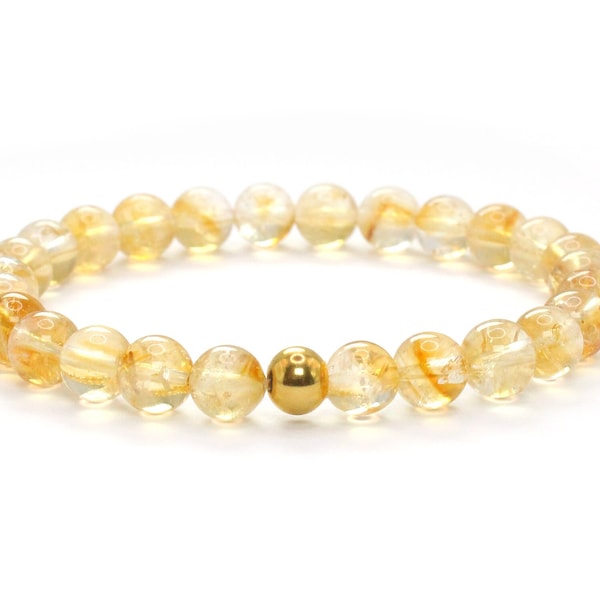 Echtes Citrin Edelsteinarmband mit gelben 6mm Perlen und goldener Edelstahlkugel Gesundheit Heilung Heilstein Schutz Glück Liebe Glaube