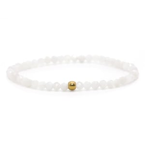 Véritable bracelet en pierre de lune 3 mm facetté blanc brillant doré boule en acier inoxydable bijoux de haute qualité cadeau filigrane délicat image 1