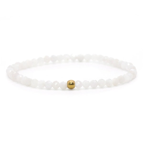 Véritable bracelet en pierre de lune 3 mm facetté blanc brillant doré boule en acier inoxydable bijoux de haute qualité cadeau filigrane délicat