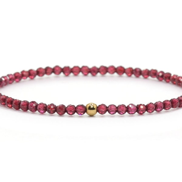 Véritable bracelet grenat de qualité AAA 3 mm facetté rouge brillant doré boule en acier inoxydable bijoux de haute qualité cadeau filigrane délicat