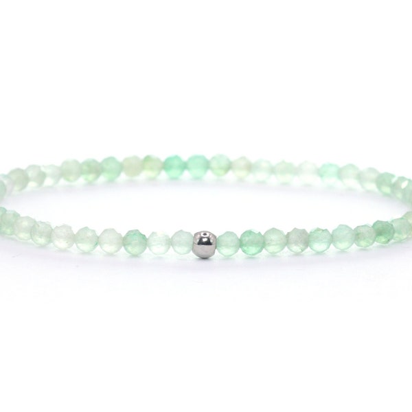 Real aventurine gemstone bracelet 3 mm faceted green light green shiny stainless steel ball high quality jewelry gift filigree dainty