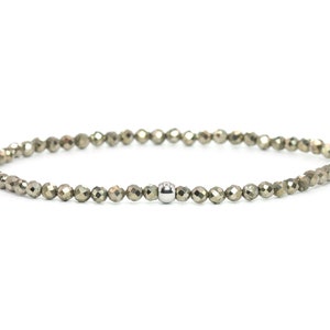 Bracelet en pierre précieuse de pyrite véritable 3 mm à facettes or brillant boule en acier inoxydable bijoux de haute qualité cadeau filigrane