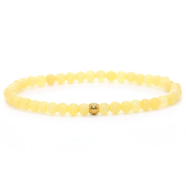 Genuine yellow jade gemstone bracelet 4 mm yellow shiny golden stainless steel ball high-quality jewelry gift filigree delicate