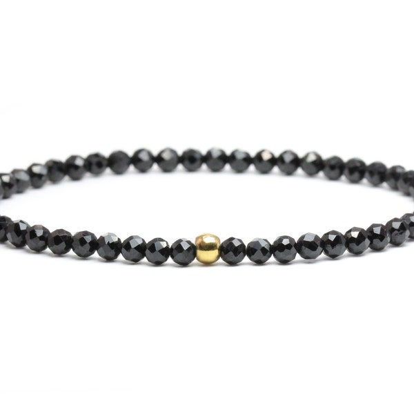 Véritable bracelet de pierres précieuses tourmaline 3 mm facetté noir brillant doré boule en acier inoxydable bijoux de haute qualité cadeau filigrane délicat