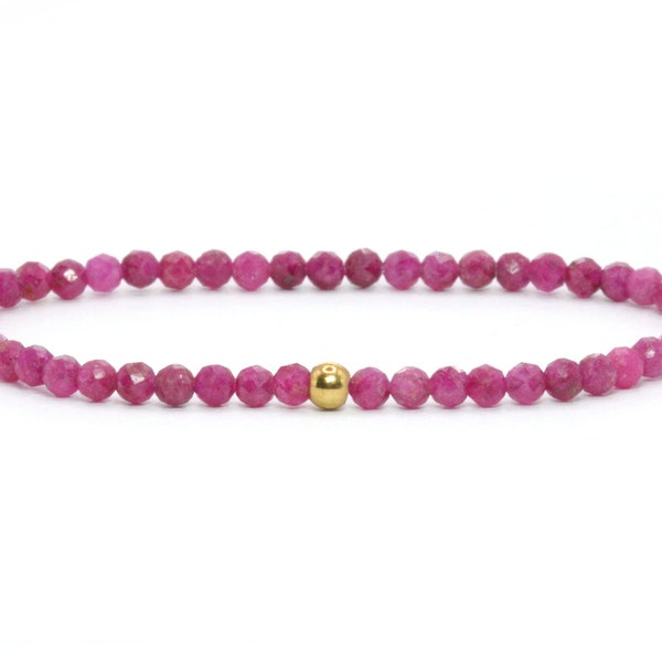 Bracelet pierre précieuse rubis véritable 3 mm facetté rouge rose brillant doré boule en acier inoxydable bijoux de haute qualité cadeau filigrane délicat