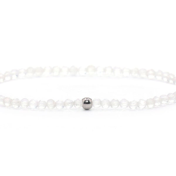 Bracelet en véritable cristal de roche 3 mm facetté transparent brillant boule en acier inoxydable bijoux de haute qualité cadeau filigrane délicat