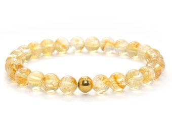 Genuine citrine gemstone bracelet with yellow 6 mm beads and golden stainless steel ball health healing healing stone protection happiness love faith