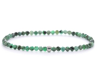 Echte smaragdgroene edelsteenarmband 3 mm gefacetteerd groen lichtgroen glanzend roestvrijstalen kogeltje van hoge kwaliteit sieraden cadeau filigraan delicaat