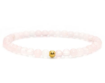 Bracciale in vera pietra preziosa di quarzo rosa 4 mm rosa lucido dorato sfera in acciaio inossidabile gioielli di alta qualità regalo filigrana delicata