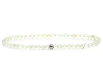 Genuine Prehnite gemstone bracelet 3 mm faceted delicate green shiny stainless steel ball high-quality jewelry gift filigree delicate