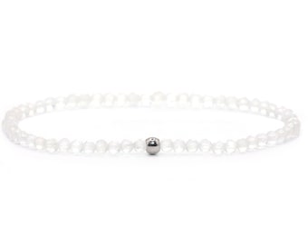 Genuine rock crystal gemstone bracelet 3 mm faceted transparent shiny stainless steel ball high-quality jewelry gift filigree delicate