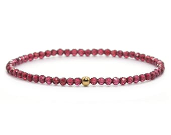 Bracciale in vero granato di qualità AAA da 3 mm sfaccettato rosso lucido dorato sfera in acciaio inossidabile gioielli di alta qualità regalo in filigrana delicata