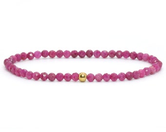 Echte robijnrode edelsteen armband 3 mm gefacetteerd rood roze glanzend gouden roestvrijstalen kogel hoogwaardige sieraden cadeau filigraan delicaat