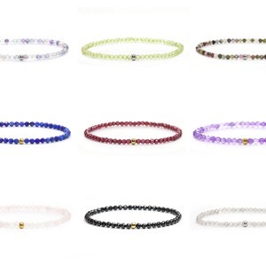 Genuine gemstone bracelet 3 mm beads faceted moonstone tourmaline amazonite rhodonite lapis lazuli ruby garnet fluorite sunstone aquamarine image 1