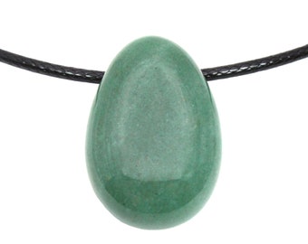 Véritable pendentif en forme de larme d’aventurine verte avec cordon de coton ciré percé serrure à torsion en pierre polie en cadeau de bijoux en acier inoxydable