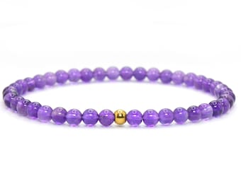 Bracciale con vera pietra preziosa di ametista 4 mm viola viola lucido dorato sfera in acciaio inossidabile gioielli di alta qualità regalo in filigrana delicato