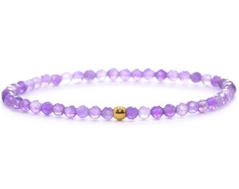 Bracciale con vera pietra preziosa di ametista 3 mm sfaccettato viola lucido dorato sfera in acciaio inossidabile gioielli di alta qualità regalo in filigrana delicata