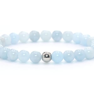 Echtes Aquamarin Edelsteinarmband in AAA Qualität 6mm hellblau blau glänzend Edelstahlkugel hochwertiger Schmuck Geschenk filigran zierlich