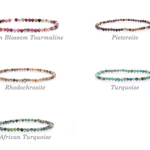 Genuine gemstone bracelet 3 mm beads faceted moonstone tourmaline amazonite rhodonite lapis lazuli ruby garnet fluorite sunstone aquamarine image 8