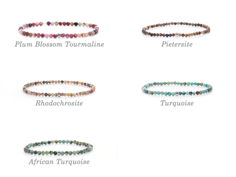 Genuine gemstone bracelet 3 mm beads faceted moonstone tourmaline amazonite rhodonite lapis lazuli ruby garnet fluorite sunstone aquamarine image 8