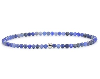 Véritable bracelet de pierres précieuses sodalite 3 mm à facettes bleu clair brillant doré boule en acier inoxydable bijoux de haute qualité cadeau filigrane