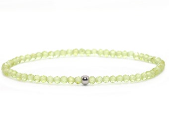 Véritable bracelet de pierres précieuses péridot 3 mm à facettes vert brillant doré boule en acier inoxydable bijoux de haute qualité cadeau filigrane délicat