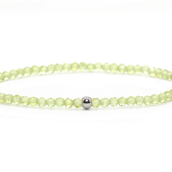 Genuine Peridot gemstone bracelet 3 mm faceted green shiny golden stainless steel ball high quality jewelry gift filigree dainty