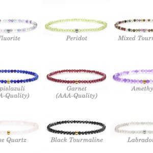 Genuine gemstone bracelet 3 mm beads faceted moonstone tourmaline amazonite rhodonite lapis lazuli ruby garnet fluorite sunstone aquamarine image 2