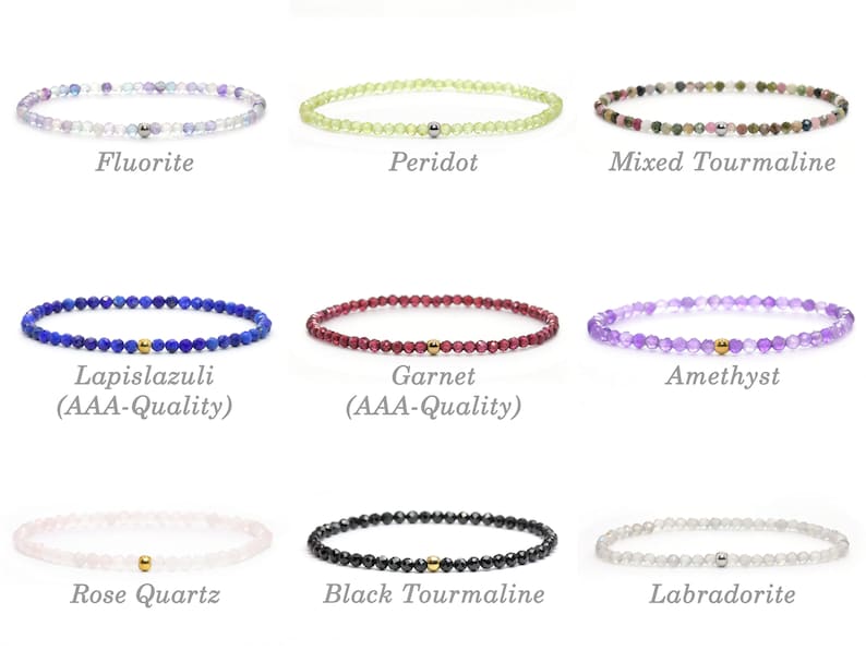 Genuine gemstone bracelet 3 mm beads faceted moonstone tourmaline amazonite rhodonite lapis lazuli ruby garnet fluorite sunstone aquamarine image 2