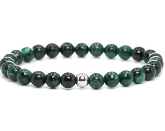 Bracciale con vera pietra preziosa smeraldo 6 mm verde verde scuro nero lucido sfera in acciaio inossidabile gioielli di alta qualità regalo filigrana delicata