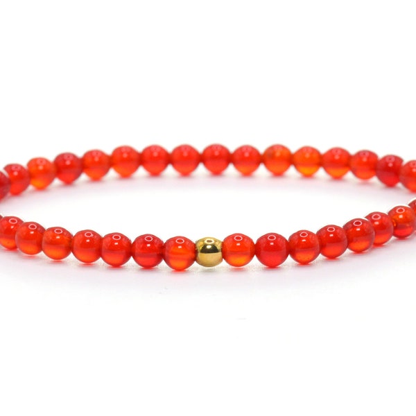 Echtes Karneol Edelstein Armband 4mm orange rot glänzend Edelstahlkugel hochwertiger Schmuck Geschenk filigran