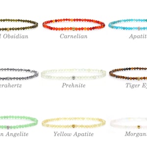 Genuine gemstone bracelet 3 mm beads faceted moonstone tourmaline amazonite rhodonite lapis lazuli ruby garnet fluorite sunstone aquamarine image 3