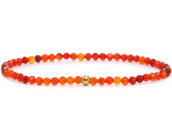 Pulsera de piedras preciosas de cornalina genuina 3 mm facetado naranja rojo brillante bola de acero inoxidable joyería de alta calidad filigrana de regalo