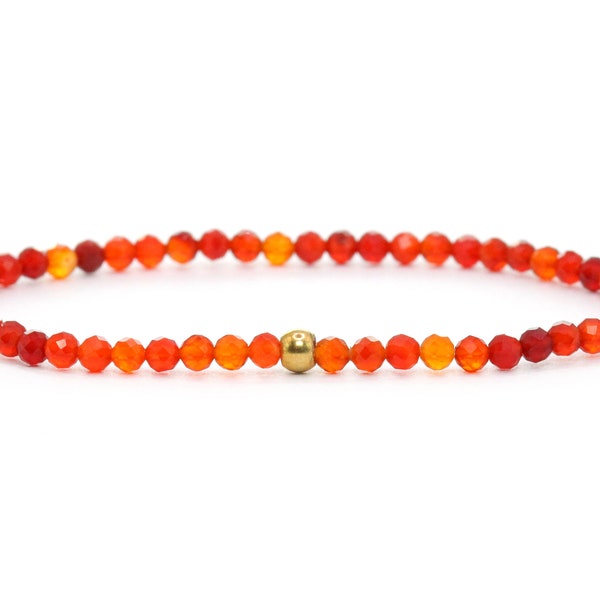 Echtes Karneol Edelstein Armband 3mm facettiert orange rot glänzend Edelstahlkugel hochwertiger Schmuck Geschenk filigran