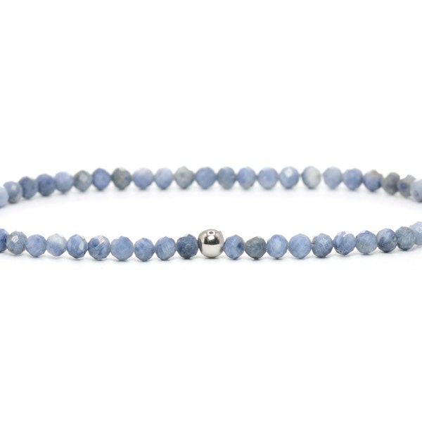 Echtes Koralle Edelstein Armband 3mm facettiert hellblau weiß glänzend Edelstahlkugel hochwertiger Schmuck Geschenk filigran zierlich