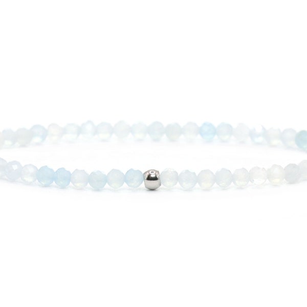 Echtes Aquamarin Edelstein Armband 3mm facettiert hellblau glänzend Edelstahlkugel hochwertiger Schmuck Geschenk filigran zierlich