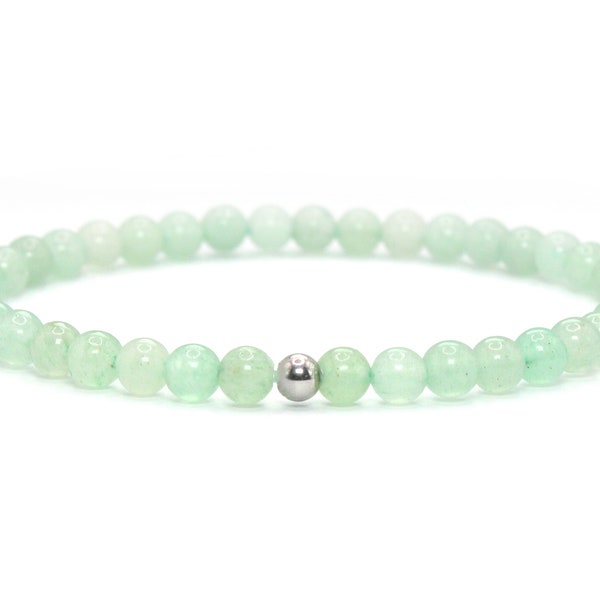 Genuine aventurine gemstone bracelet 4 mm green shiny silver stainless steel ball high-quality jewelry gift filigree delicate