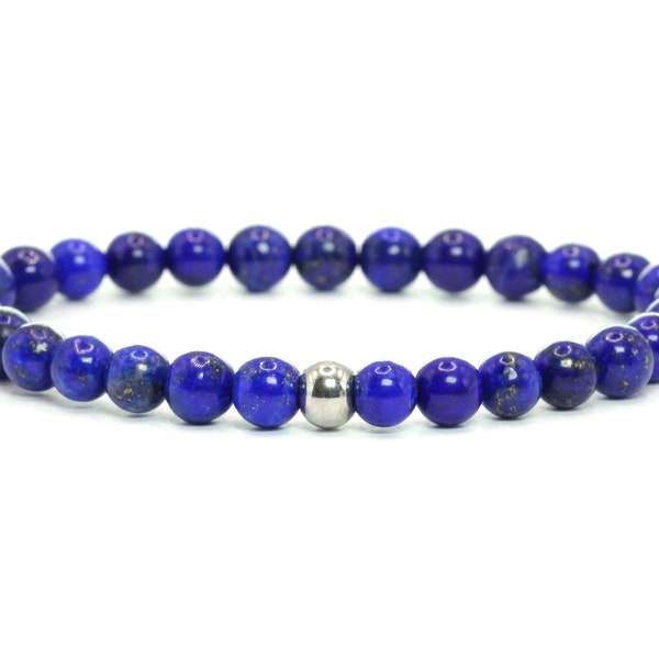 Véritable bracelet de pierres précieuses lapis-lazuli 6 mm brillant bleu foncé boule en acier inoxydable bijoux de haute qualité cadeau filigrane délicat