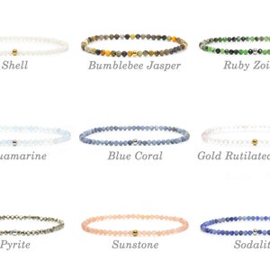 Genuine gemstone bracelet 3 mm beads faceted moonstone tourmaline amazonite rhodonite lapis lazuli ruby garnet fluorite sunstone aquamarine image 5