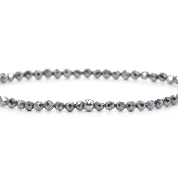 Terahertz bracelet 3 mm faceted silver gray shiny stainless steel ball high-quality jewelry gift filigree delicate