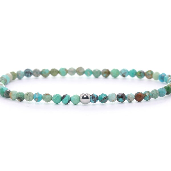 Véritable bracelet de pierres précieuses turquoise 3 mm facetté turquoise vert brillant boule en acier inoxydable bijoux de haute qualité cadeau filigrane délicat