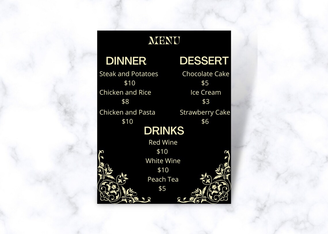 DIY Editable Menu Template Menu Template for Events - Etsy