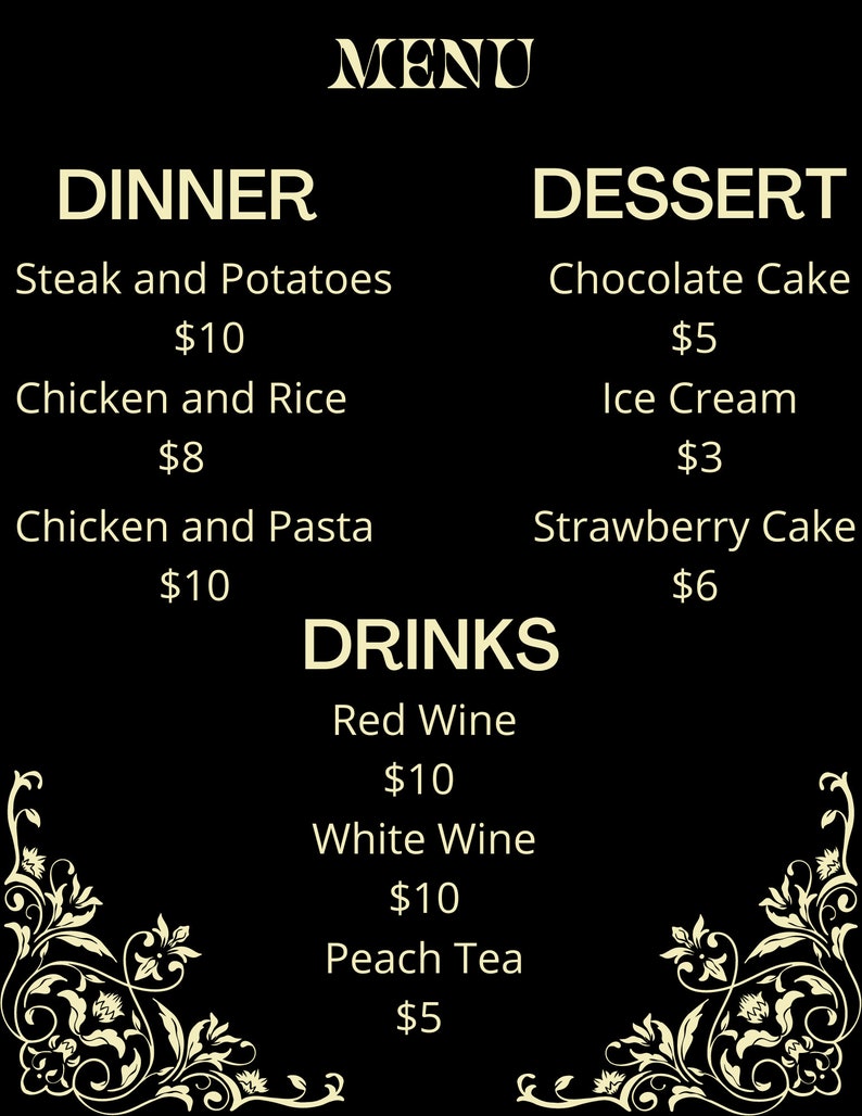 DIY Editable Menu Template Menu Template for Events - Etsy