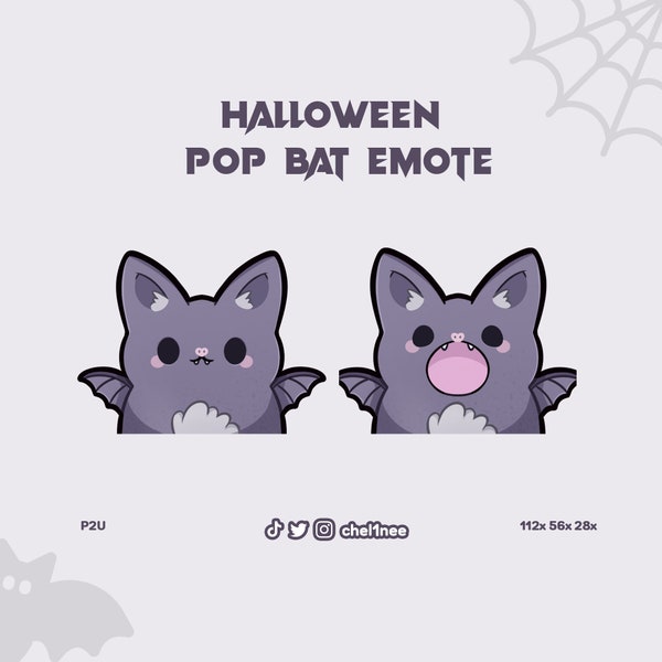 Animated Pop Bat Emote || Halloween - Twitch - Discord - Popcat - Dracula - Cute - Kawaii - Spooky - Badges - Stream pet - Witch