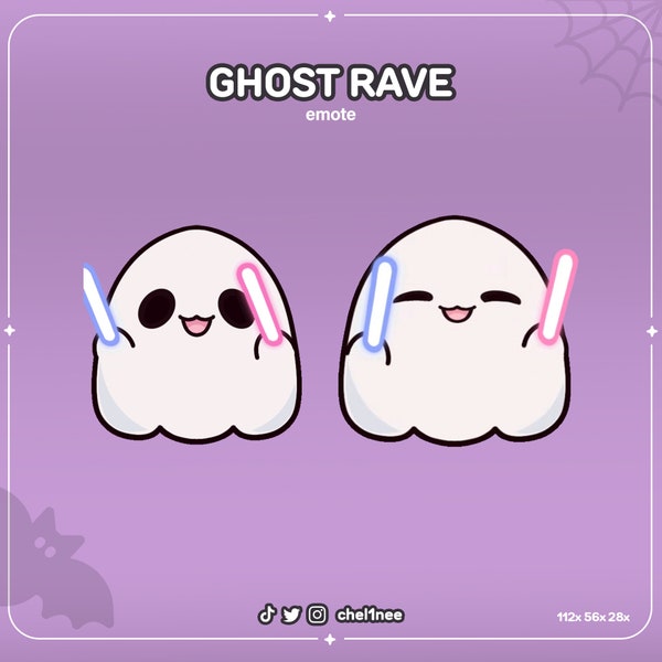 ANIMATED Ghost Rave Emote for Halloween || Jam - Dancing - Glowstick - Cute - Party - Ghost - Spirit - Kawaii - Twitch - Discord - Spooky